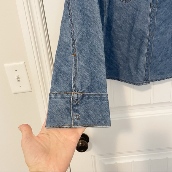 Vintage Abercrombie & Fitch Denim Shirt Western Snap Button Down Blue Size Large - Picture 5 of 9